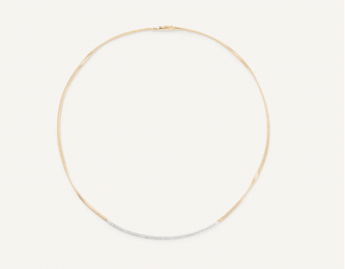 18K Yellow Gold Coil Necklace With Diamond Bar
